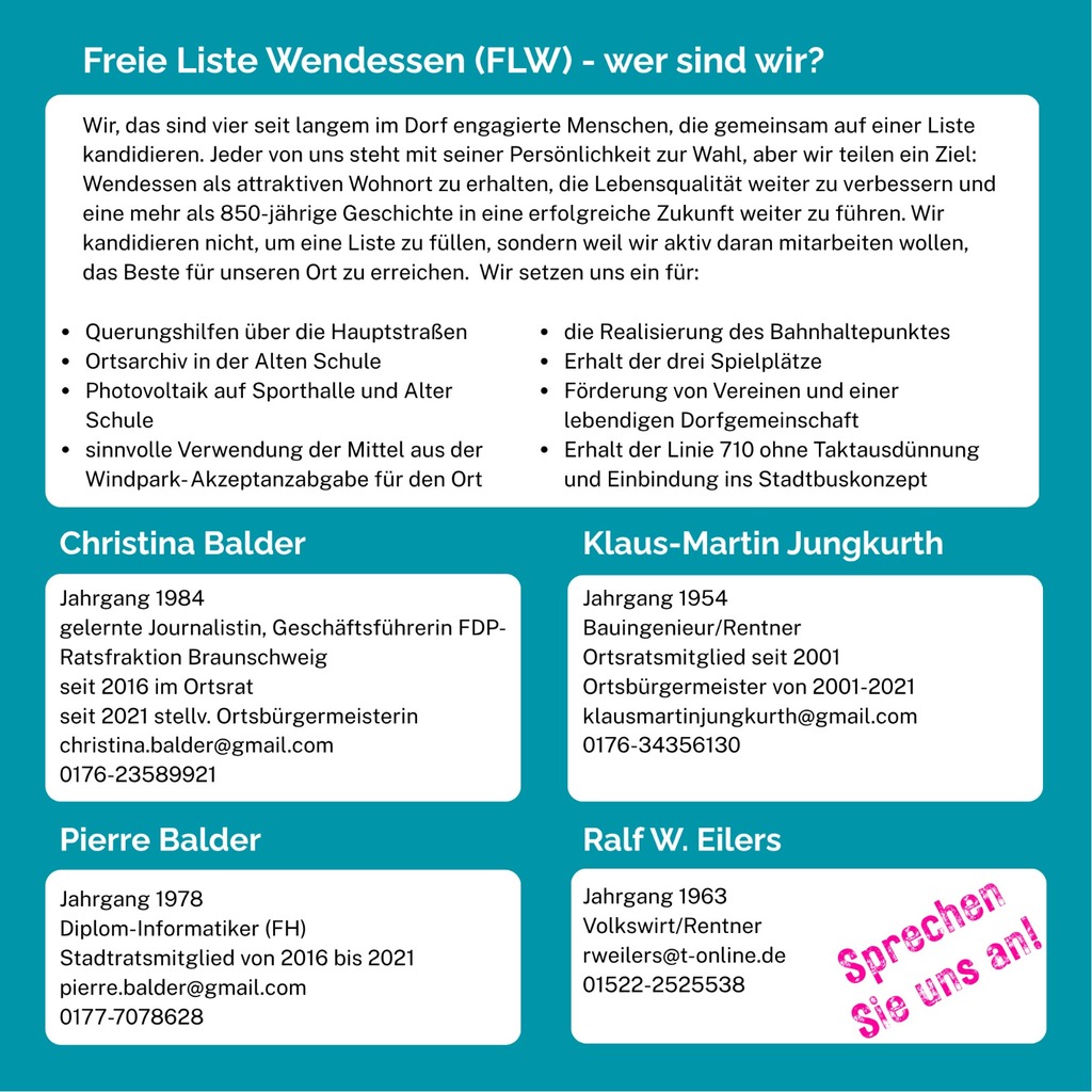 Flyer "Freie Liste Wendessen" (FLW) Rückseite
